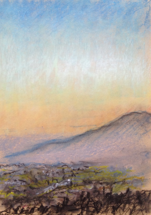 Sunset over San Jose, California, 28:6:17, 3, 27 x 19.5cm, Oil Pastel on Brown Paper, 28:June:17, by David Lloyd